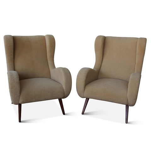 Vintage Italian Armchairs in Shearling