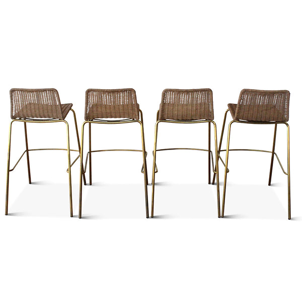 Vintage Wicker and Brass Barstools