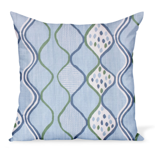 A fun, colorful cushion from Peter Dunham Textiles made from the herringbone linen print Baltic Wave in Blue/Green. Decorative pillows available in a variety of sizes. 