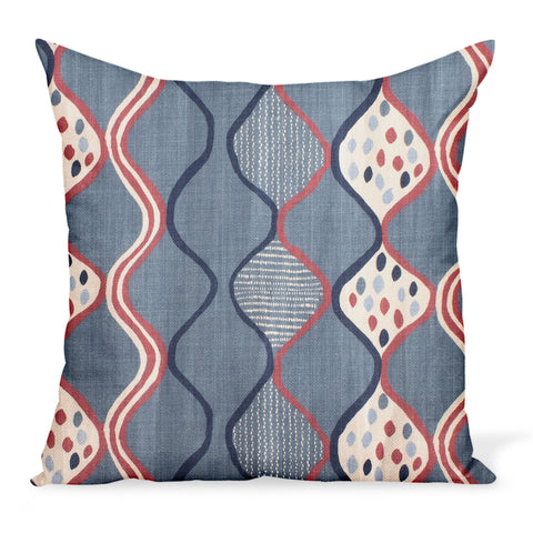 Peter Dunham Textiles Baltic Wave in Blue/Red Pillow