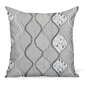 A fun, colorful cushion from Peter Dunham Textiles made from the herringbone linen print Baltic Wave in Ash/Charcoal, a gray colorway. Decorative pillows available in a variety of sizes. 