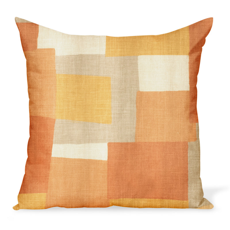 Peter Dunham Textiles' Collage fabric celebrates modern art, color, and geometry. This is the yellow/orange color way and can be made in a variety of sizes.