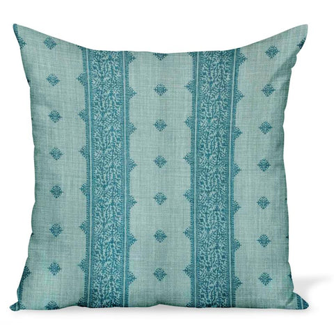 Peter Dunham Textiles Fez Stripe linen fabric in blue, an Indian style stripe, for this cushion or pillow
