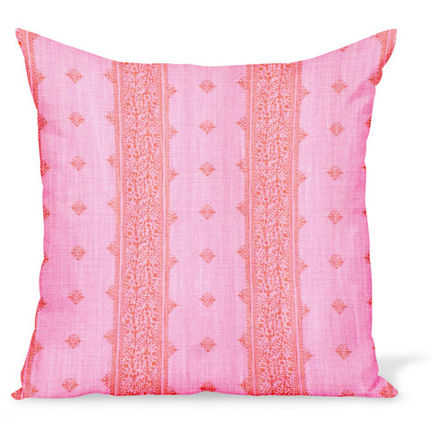 Peter Dunham Textiles Fez Stripe linen fabric in pink and orange, an Indian style stripe, for this cushion or pillow