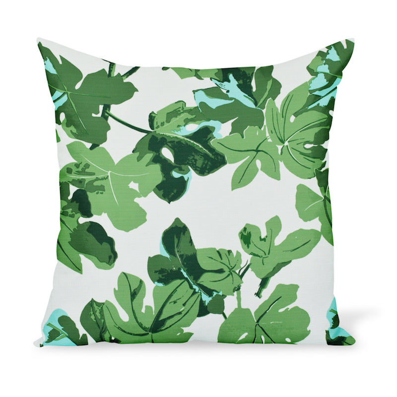 Peter Dunham Textiles iconic fig leaf print as an outdoor fabric! Available as a pillow or cushion in multiple sizes
