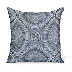 A pillow or cushion made from Peter Dunham Textiles Sahara fabric, a tribal indoor or outdoor woven with Sunbrella yarns