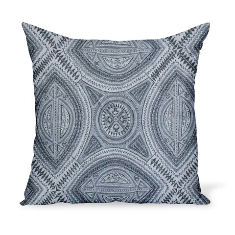 A pillow or cushion made from Peter Dunham Textiles Sahara fabric, a tribal indoor or outdoor woven with Sunbrella yarns