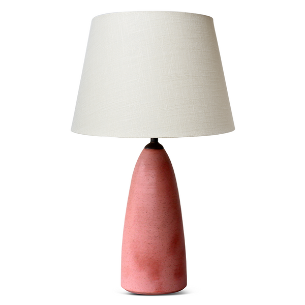Natan Moss tapered pink table lamp, off-white fabric shade over textured base