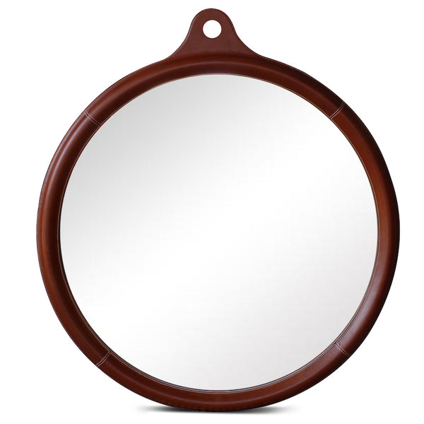 Round Indian Leather Stitched Mirror